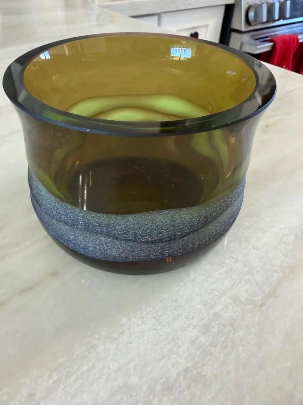 Vintage Villeroy & Boch Jewels Art Glass Bowl With Frosted Band  deep olive gree